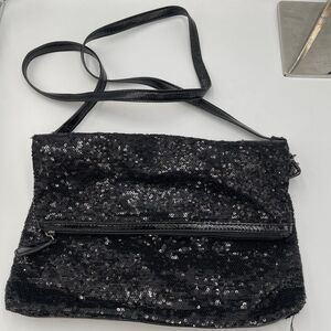Vintage Y2k Cosmopolitan Allover Black Sequin Purse Foldover Evening Bag Glam